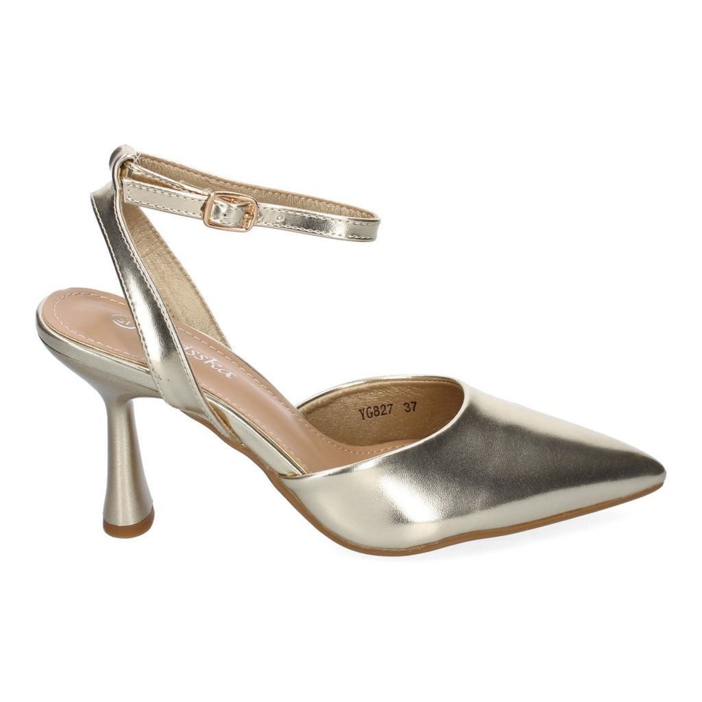 Pumps Oro Mujer Salón Punta Fina Hebilla Elegantes Eventos