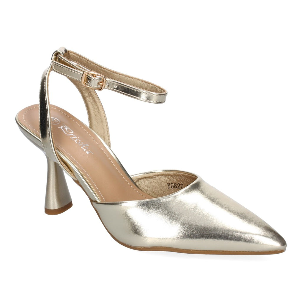 Pumps Oro Mujer Salón Punta Fina Hebilla Elegantes Eventos