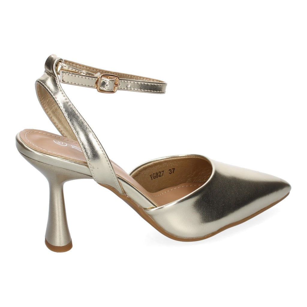 Pumps Oro Mujer Salón Punta Fina Hebilla Elegantes Eventos