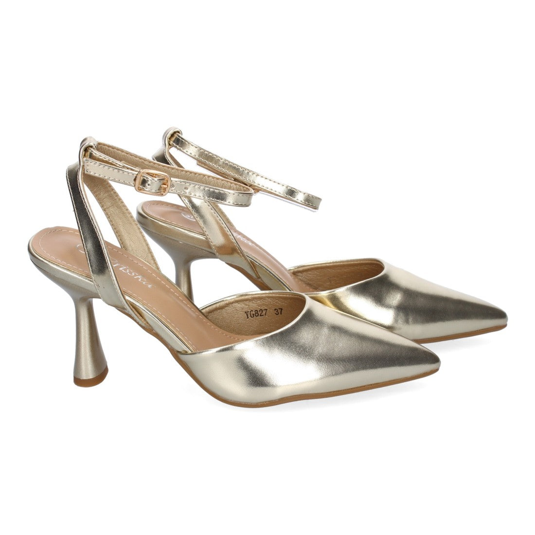 Pumps Oro Mujer Salón Punta Fina Hebilla Elegantes Eventos