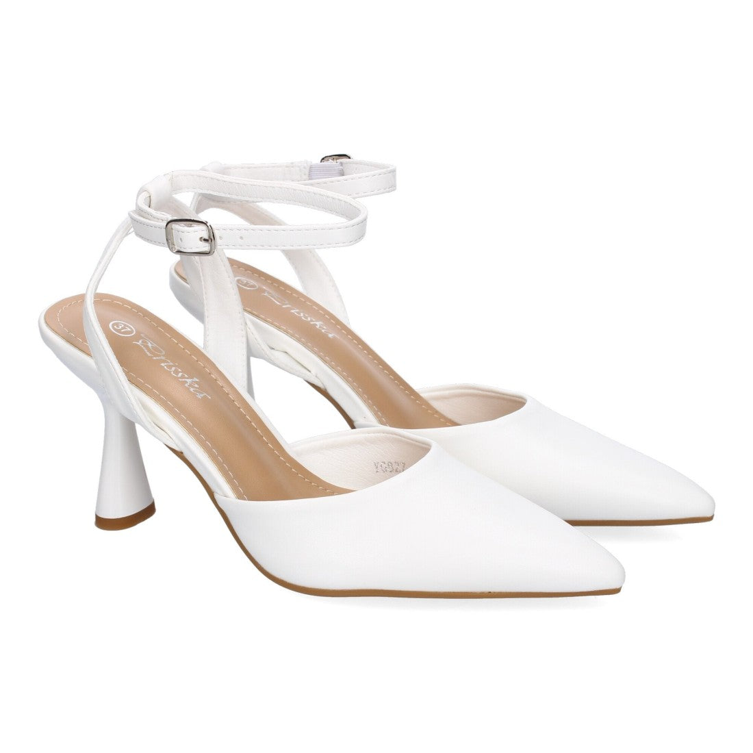 Pumps Blancos Mujer Salón Punta Fina Hebilla Elegantes Eventos