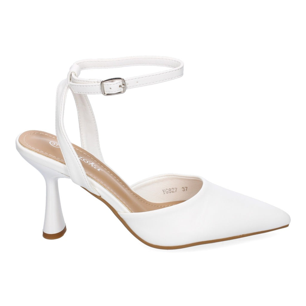 Pumps Blancos Mujer Salón Punta Fina Hebilla Elegantes Eventos