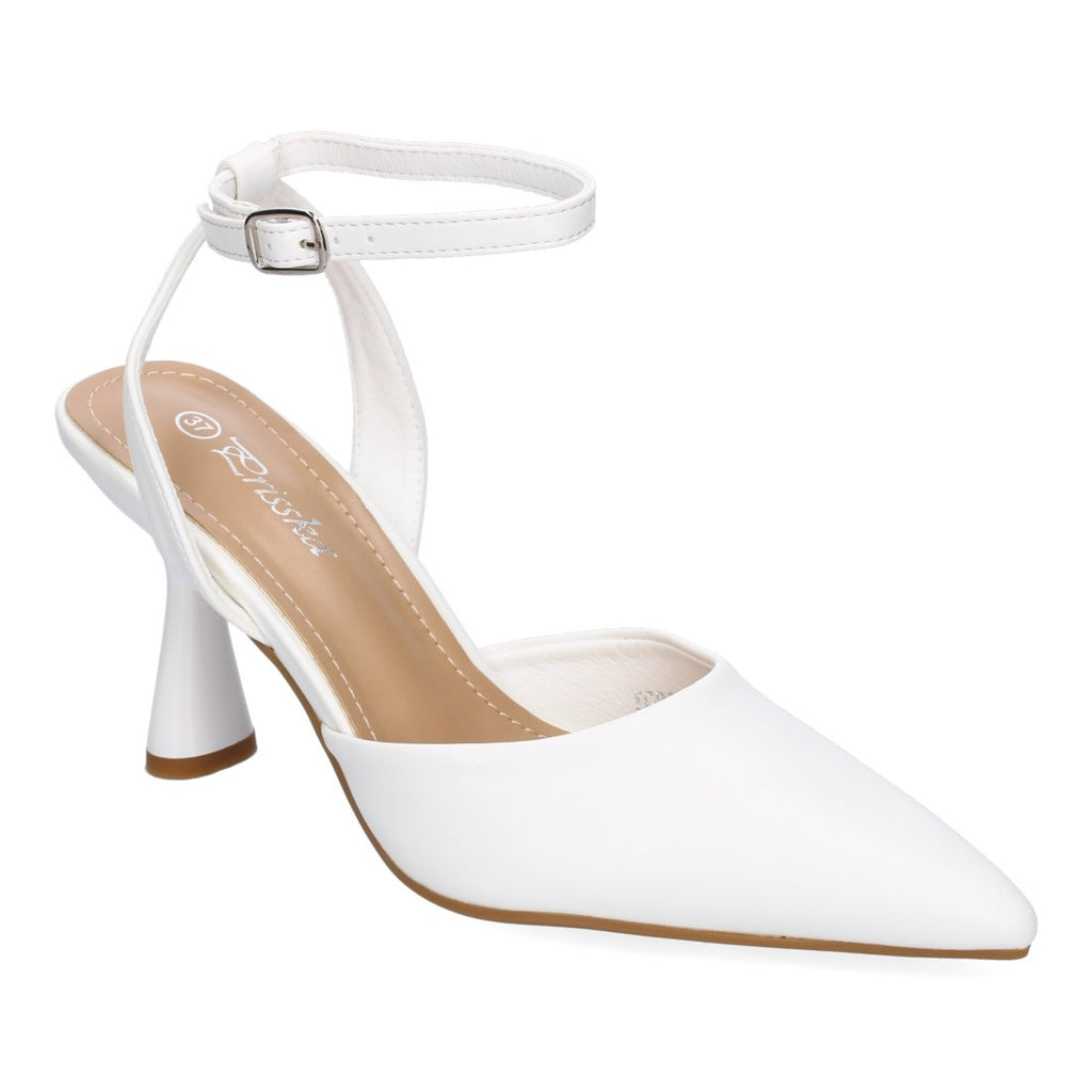 Pumps Blancos Mujer Salón Punta Fina Hebilla Elegantes Eventos