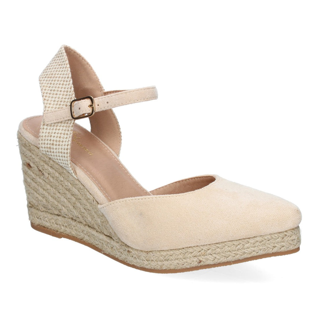 Sandalias Beige Mujer Estilo Valenciana Cuña Yute Elegantes