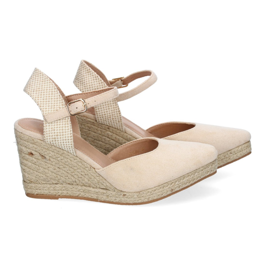 Sandalias Beige Mujer Estilo Valenciana Cuña Yute Elegantes
