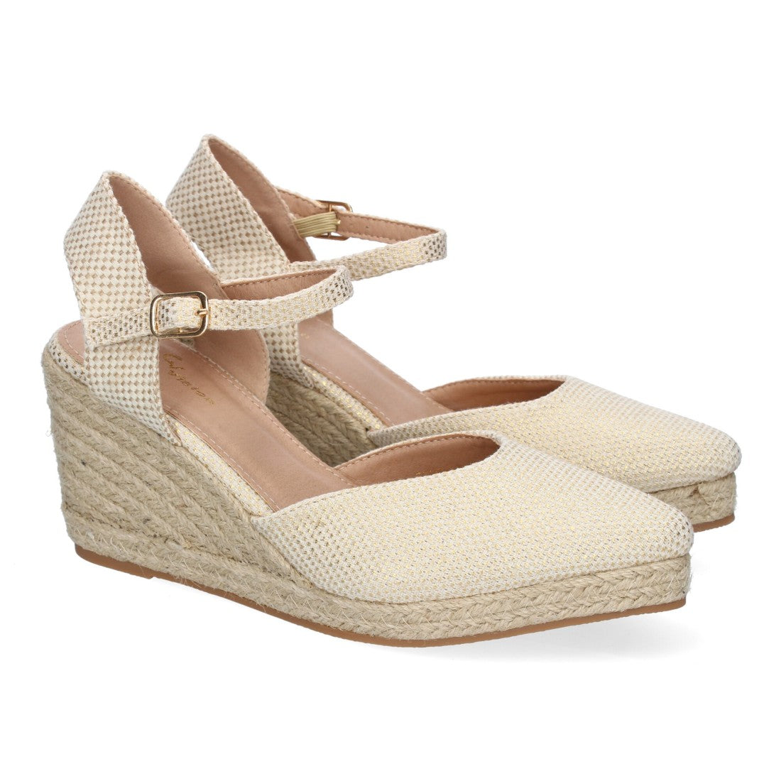 Sandalias Doradas Mujer Estilo Valenciana Cuña Yute Elegantes