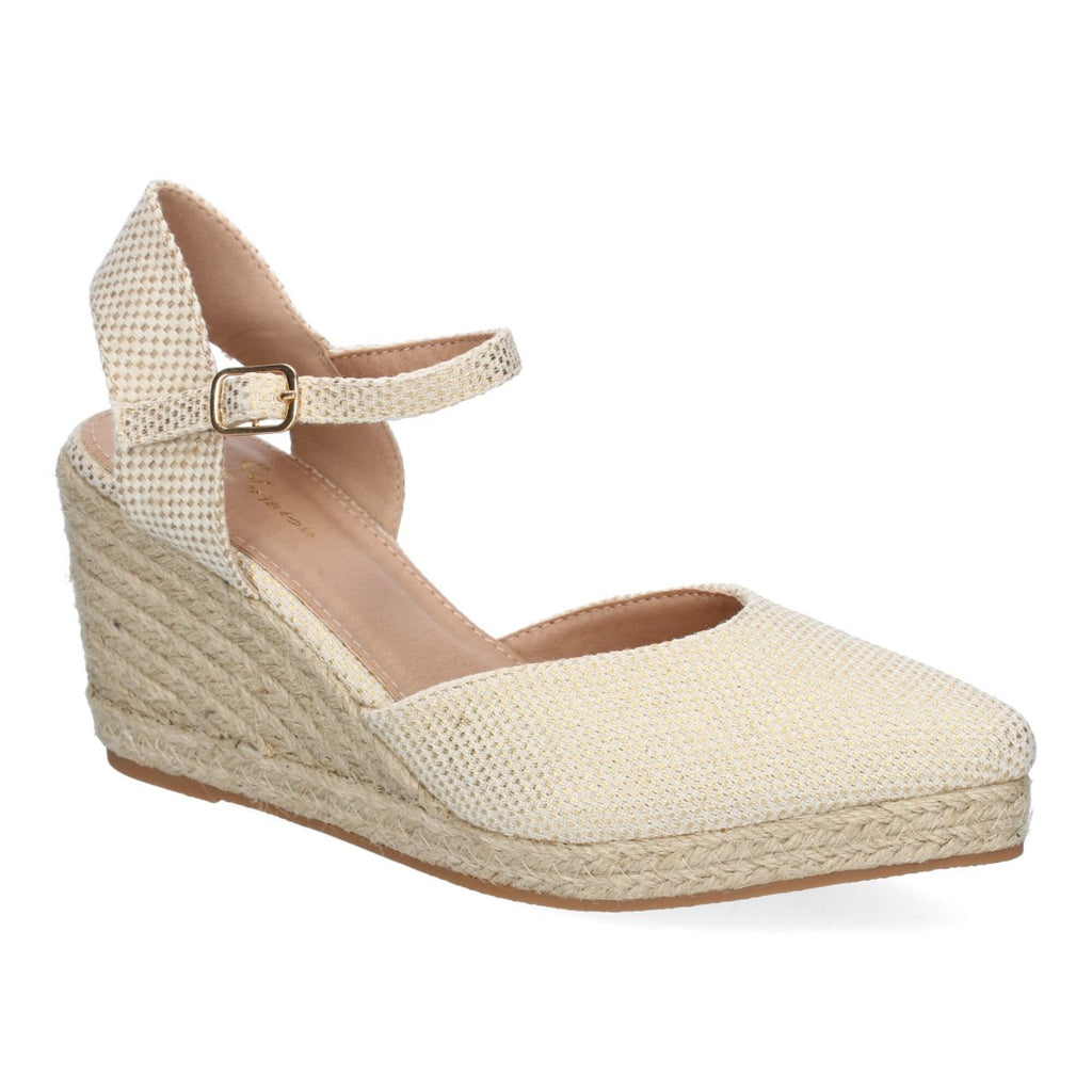 Sandalias Doradas Mujer Estilo Valenciana Cuña Yute Elegantes