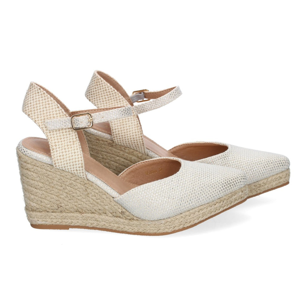 Sandalias Plateadas Mujer Estilo Valenciana Cuña Yute Elegantes