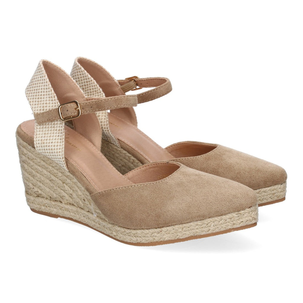 Sandalias Kaki Mujer Estilo Valenciana Cuña Yute Elegantes