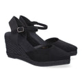 Sandalias Negras Mujer Estilo Valenciana Cuña Yute Elegantes