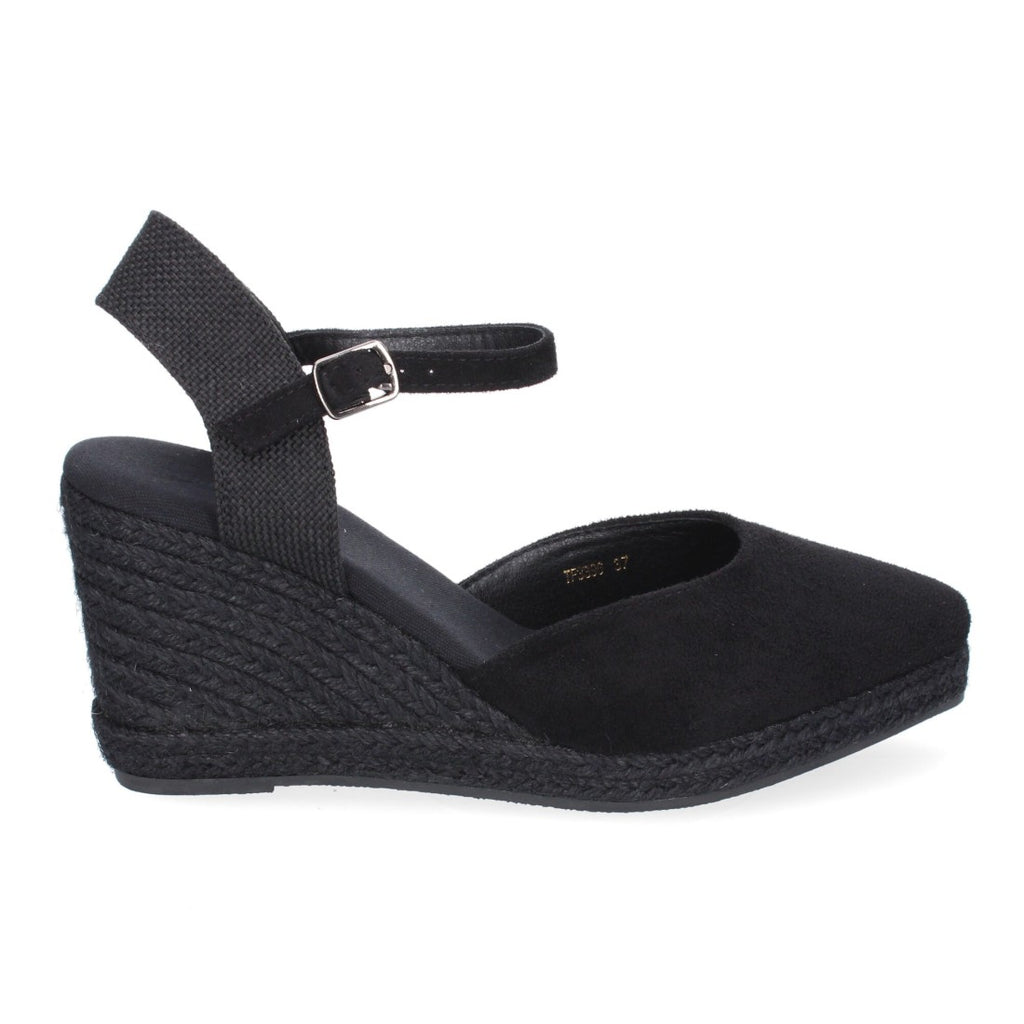 Sandalias Negras Mujer Estilo Valenciana Cuña Yute Elegantes
