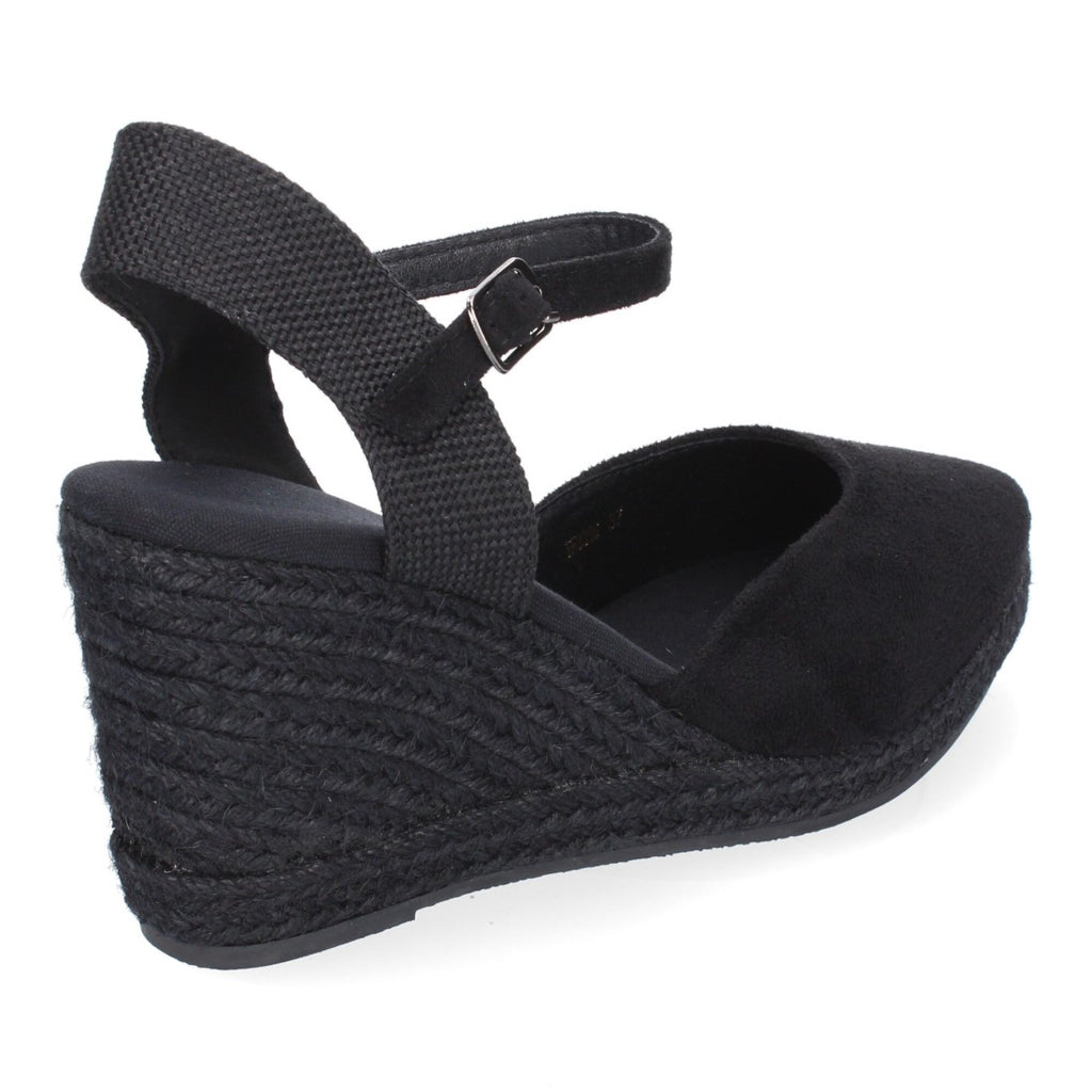 Sandalias Negras Mujer Estilo Valenciana Cuña Yute Elegantes