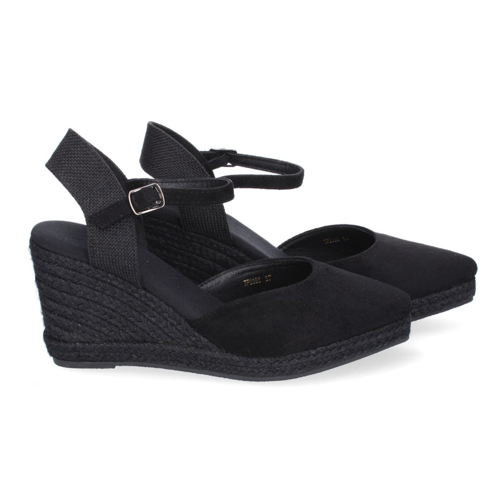 Sandalias Negras Mujer Estilo Valenciana Cuña Yute Elegantes