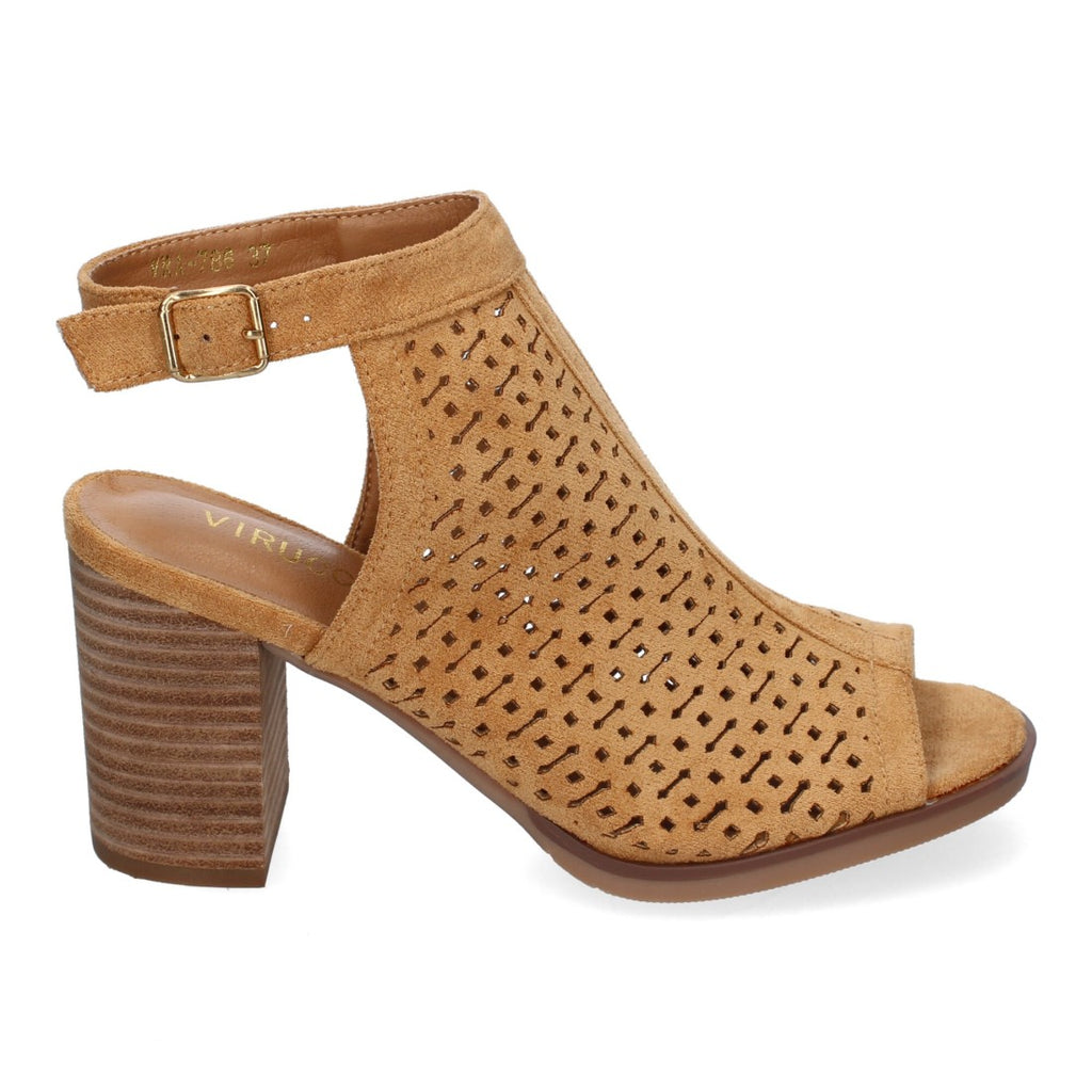 Sandalias Cuero Mujer Tacón Calados Detalles Costura