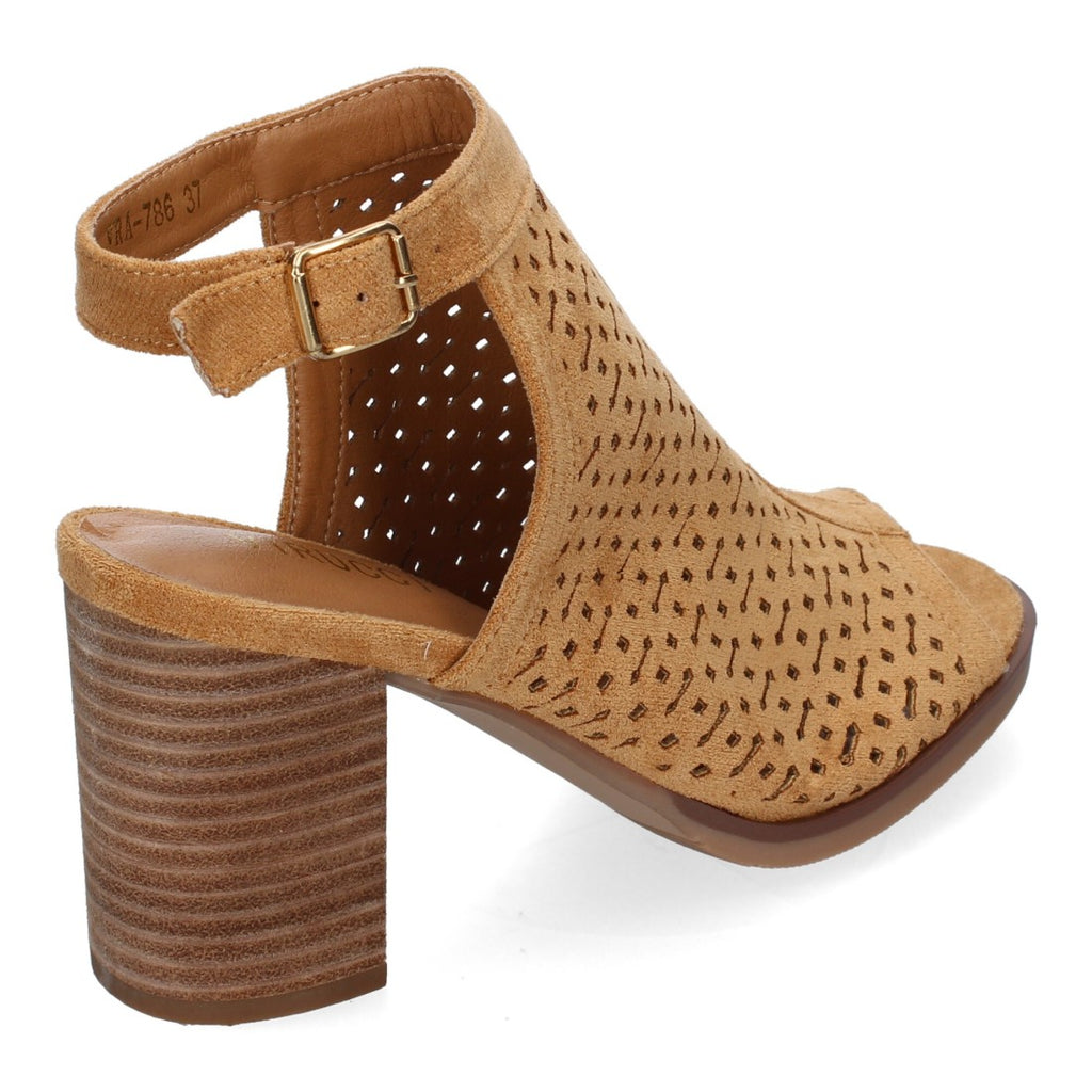 Sandalias Cuero Mujer Tacón Calados Detalles Costura