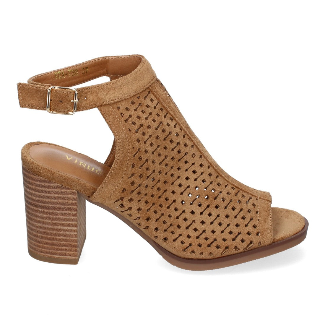 Sandalias Taupe Mujer Tacón Calados Detalles Costura