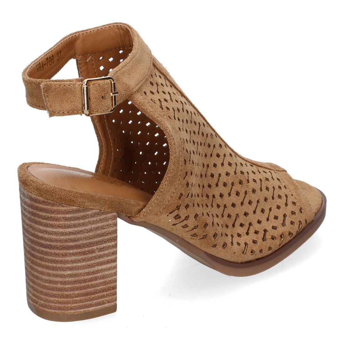 Sandalias Taupe Mujer Tacón Calados Detalles Costura