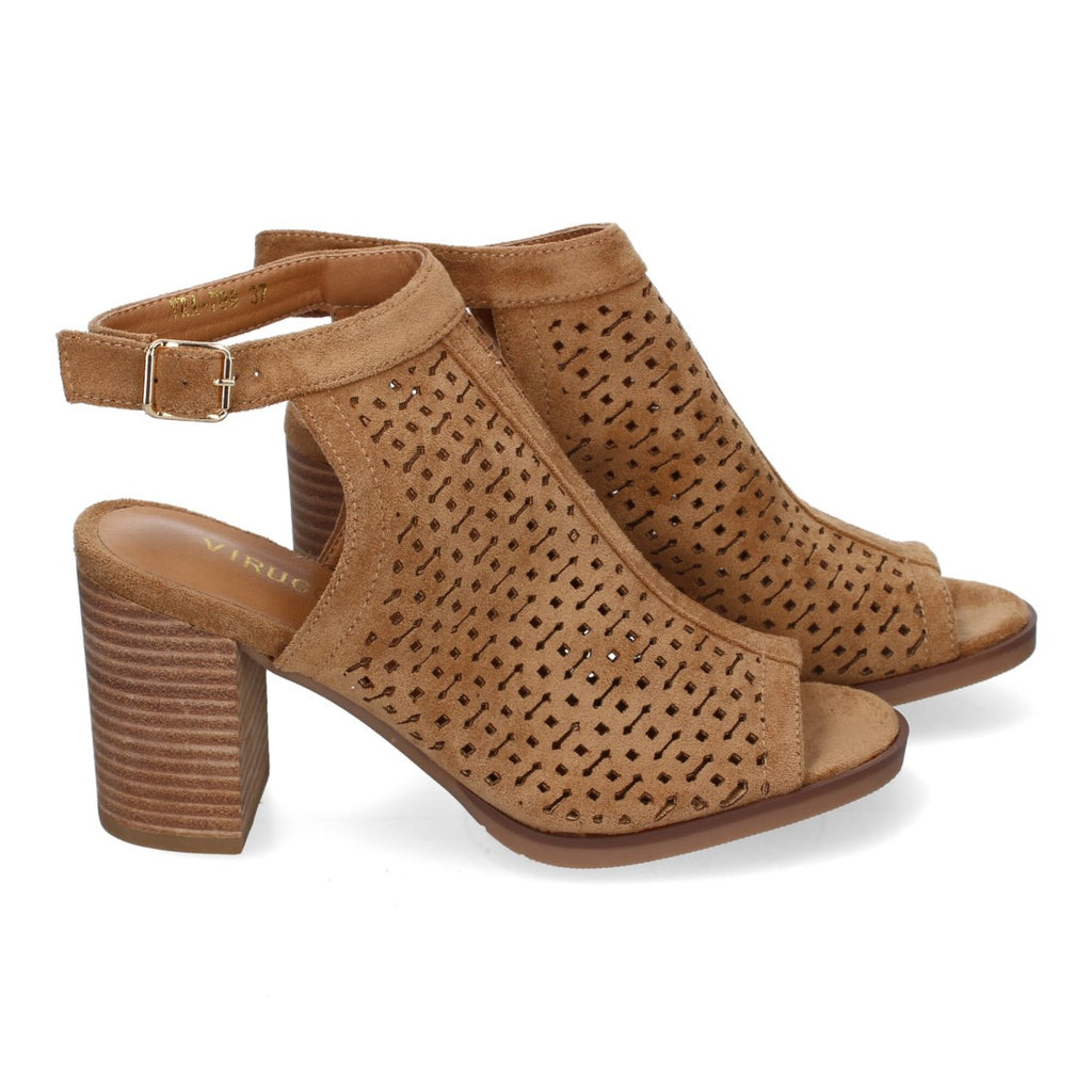 Sandalias Taupe Mujer Tacón Calados Detalles Costura