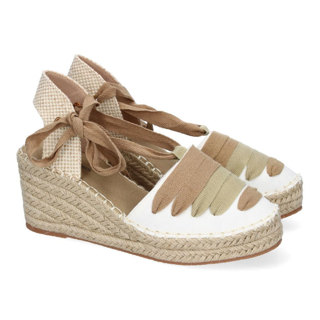 Sandalias Kaki Mujer Cuña Yute Cierre Cintas Modernas Elegantes