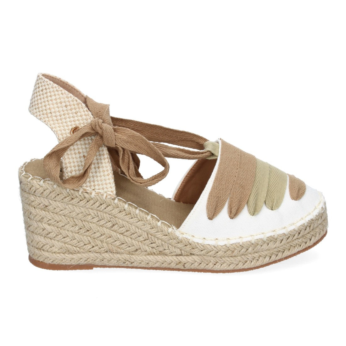Sandalias Kaki Mujer Cuña Yute Cierre Cintas Modernas Elegantes