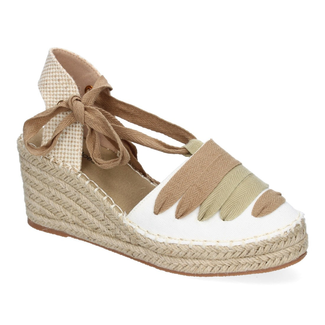 Sandalias Kaki Mujer Cuña Yute Cierre Cintas Modernas Elegantes