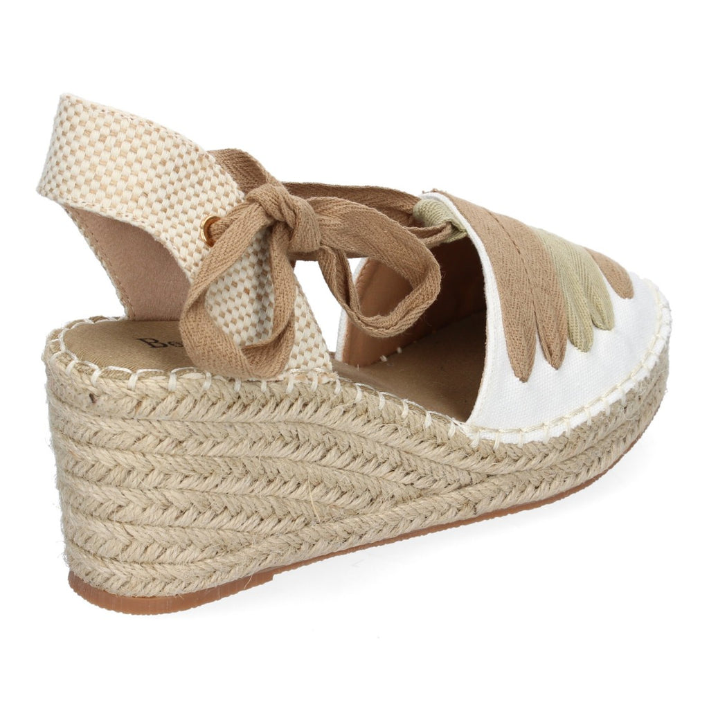 Sandalias Kaki Mujer Cuña Yute Cierre Cintas Modernas Elegantes