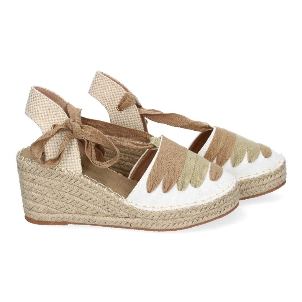 Sandalias Kaki Mujer Cuña Yute Cierre Cintas Modernas Elegantes