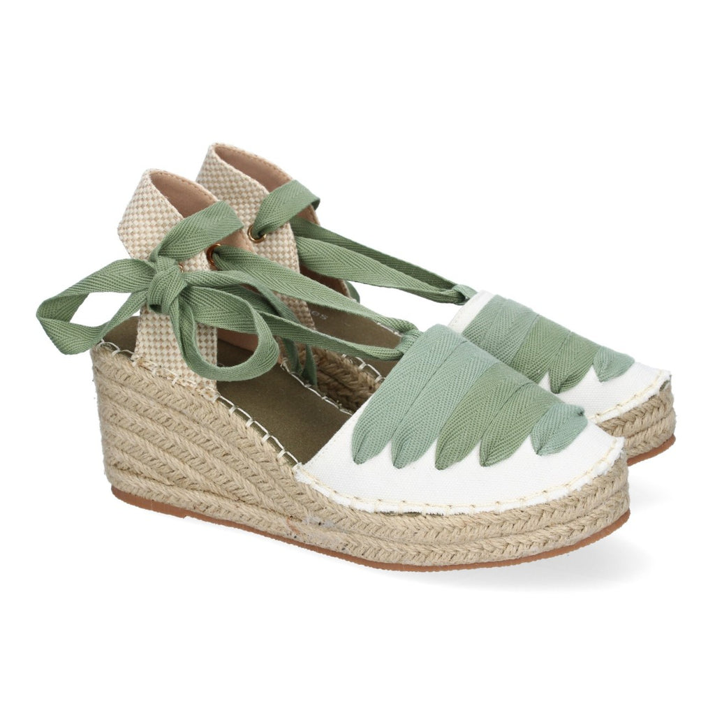 Sandalias Verdes Mujer Cuña Yute Cierre Cintas Modernas Elegantes