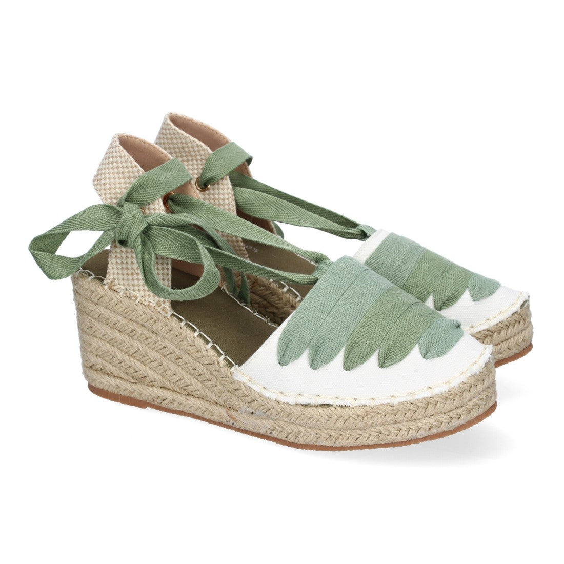 Sandalias Verdes Mujer Cuña Yute Cierre Cintas Modernas Elegantes