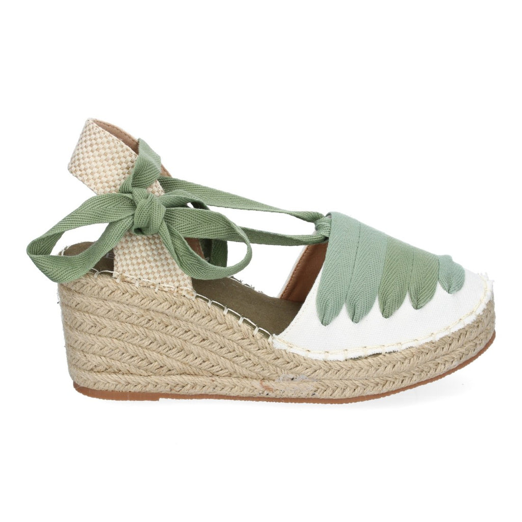 Sandalias Verdes Mujer Cuña Yute Cierre Cintas Modernas Elegantes