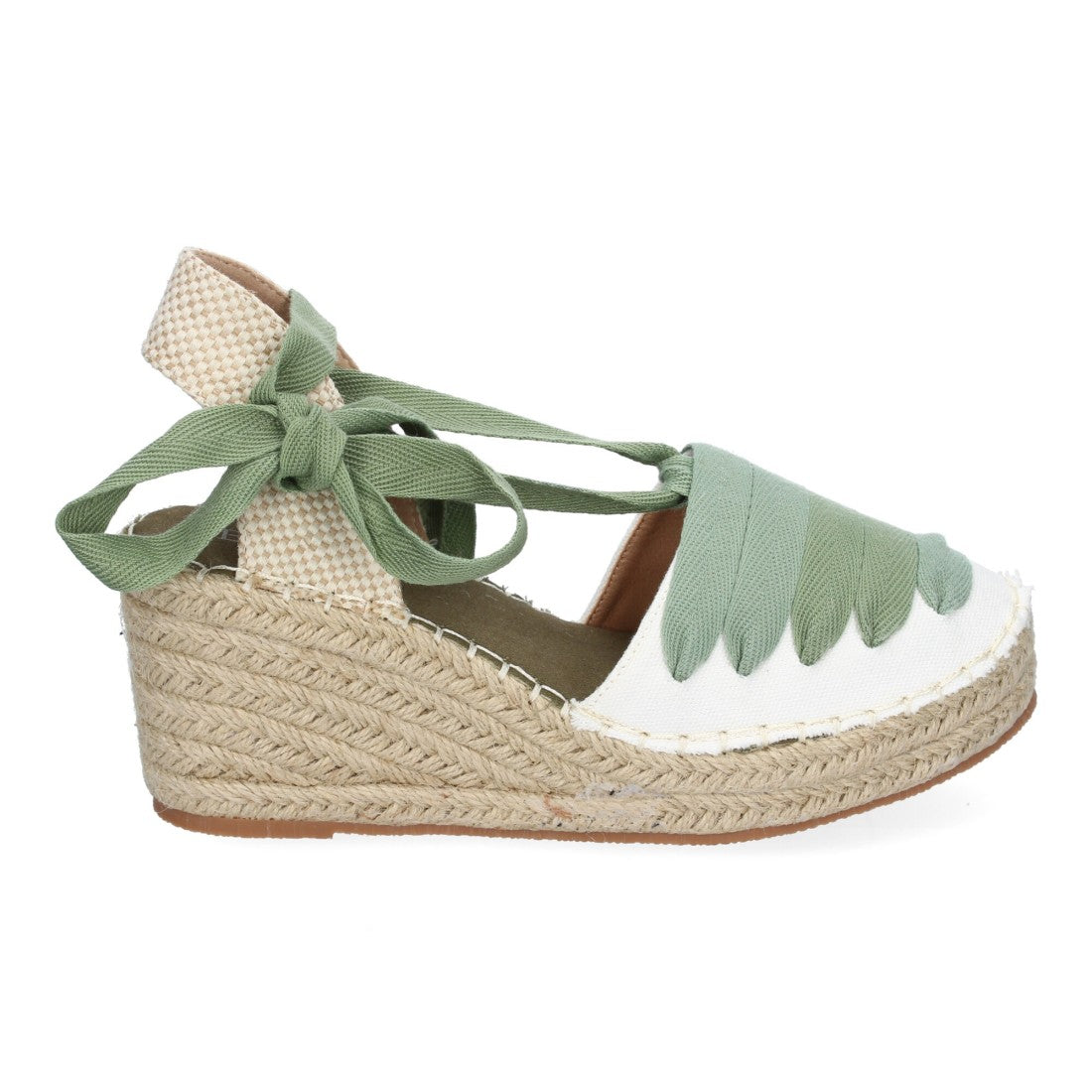Sandalias Verdes Mujer Cuña Yute Cierre Cintas Modernas Elegantes