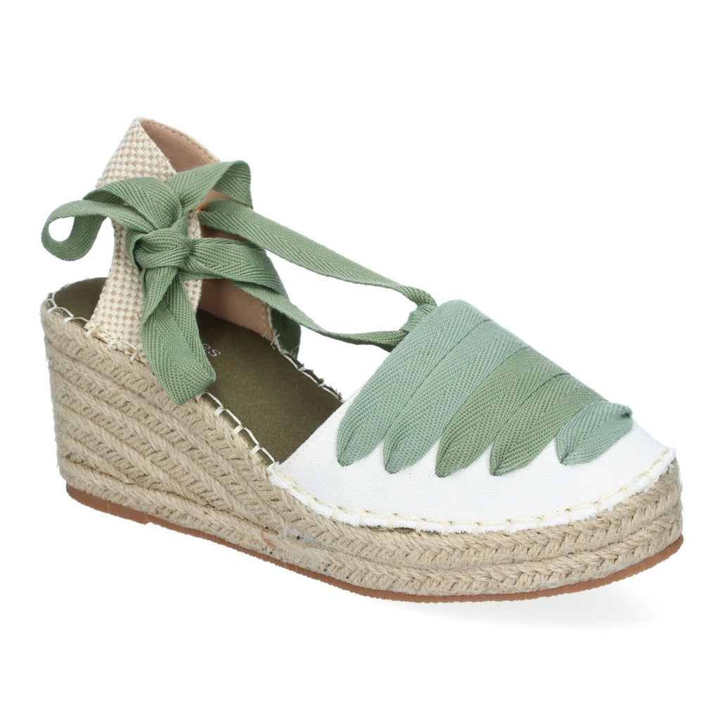 Sandalias Verdes Mujer Cuña Yute Cierre Cintas Modernas Elegantes