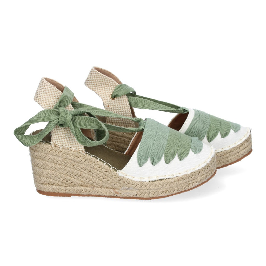 Sandalias Verdes Mujer Cuña Yute Cierre Cintas Modernas Elegantes