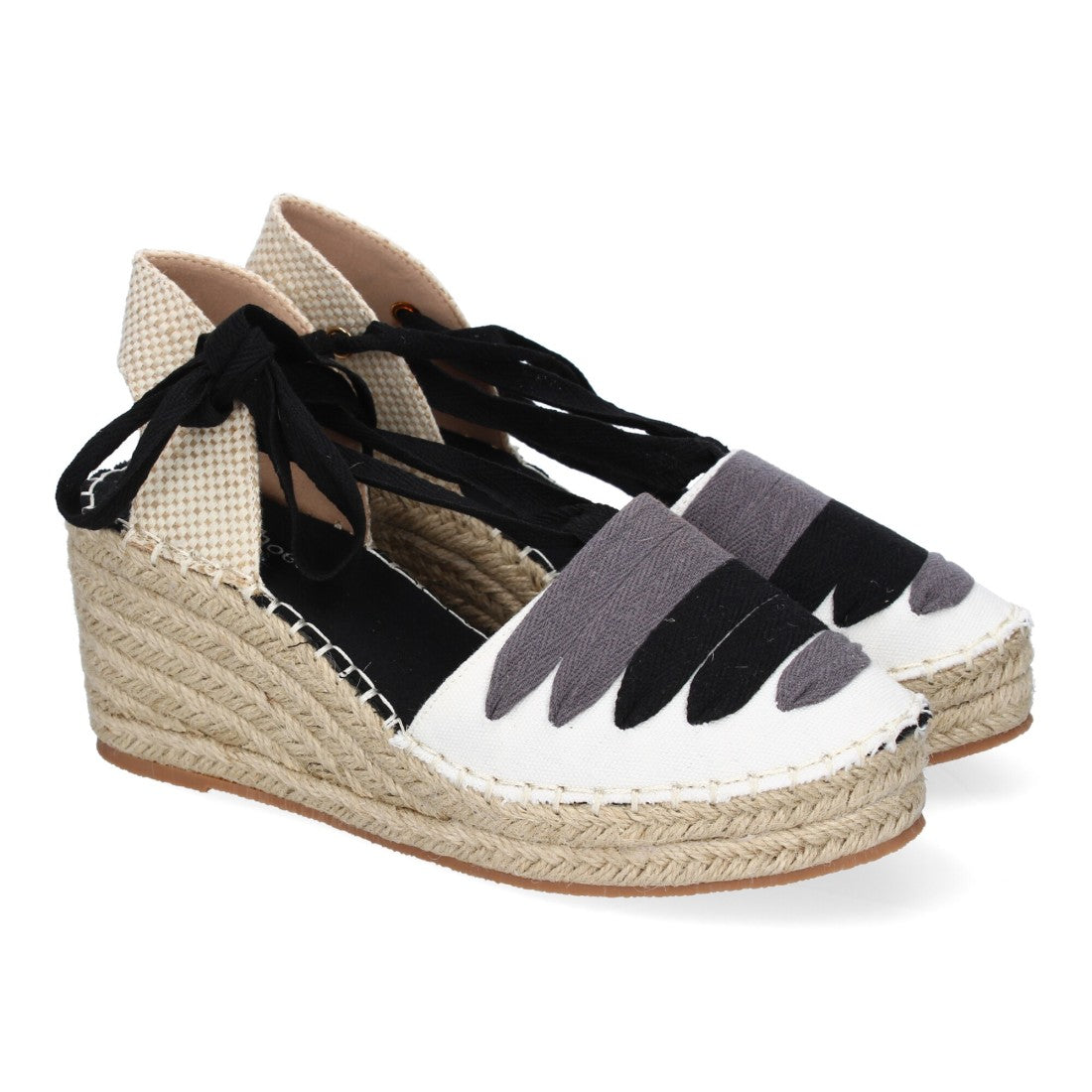 Sandalias Negras Mujer Cuña Yute Cierre Cintas Modernas Elegantes