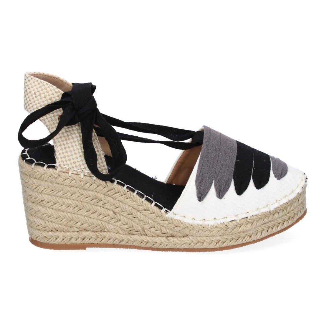 Sandalias Negras Mujer Cuña Yute Cierre Cintas Modernas Elegantes