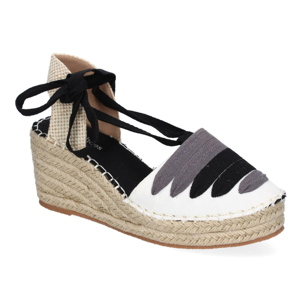Sandalias Negras Mujer Cuña Yute Cierre Cintas Modernas Elegantes