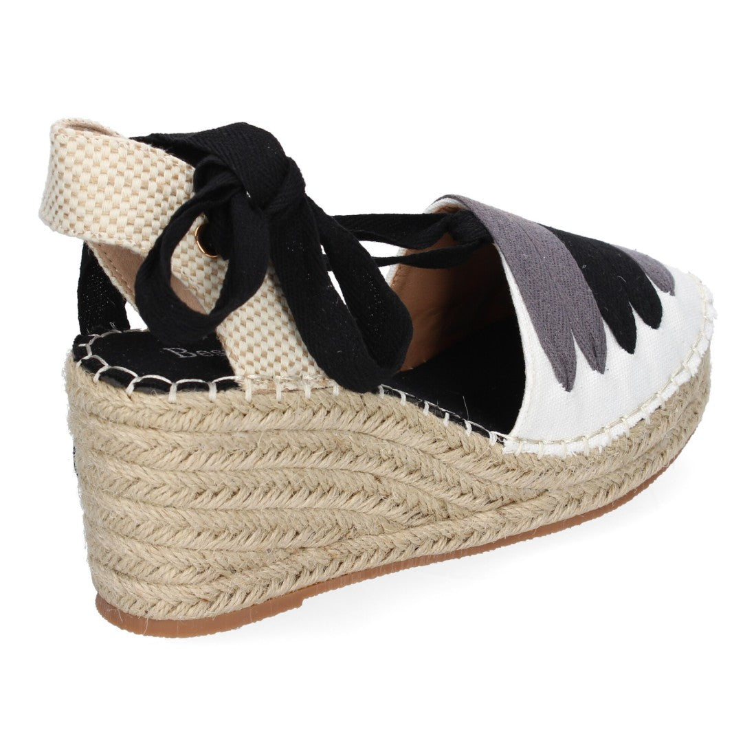 Sandalias Negras Mujer Cuña Yute Cierre Cintas Modernas Elegantes