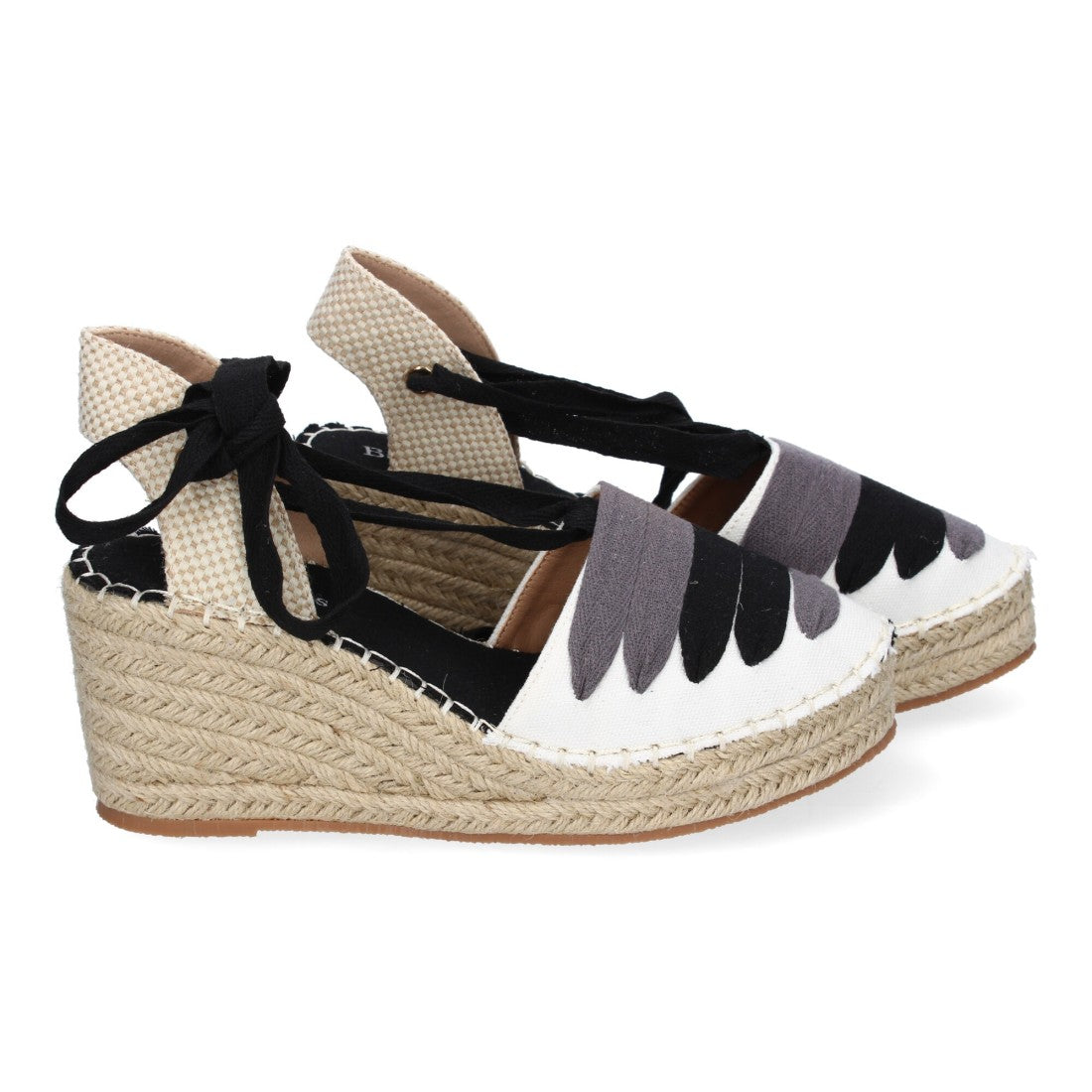 Sandalias Negras Mujer Cuña Yute Cierre Cintas Modernas Elegantes