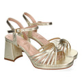 Goldene Damen Sandalen Blockabsatz Verwickelte Riemen Schnalle Bequem Party