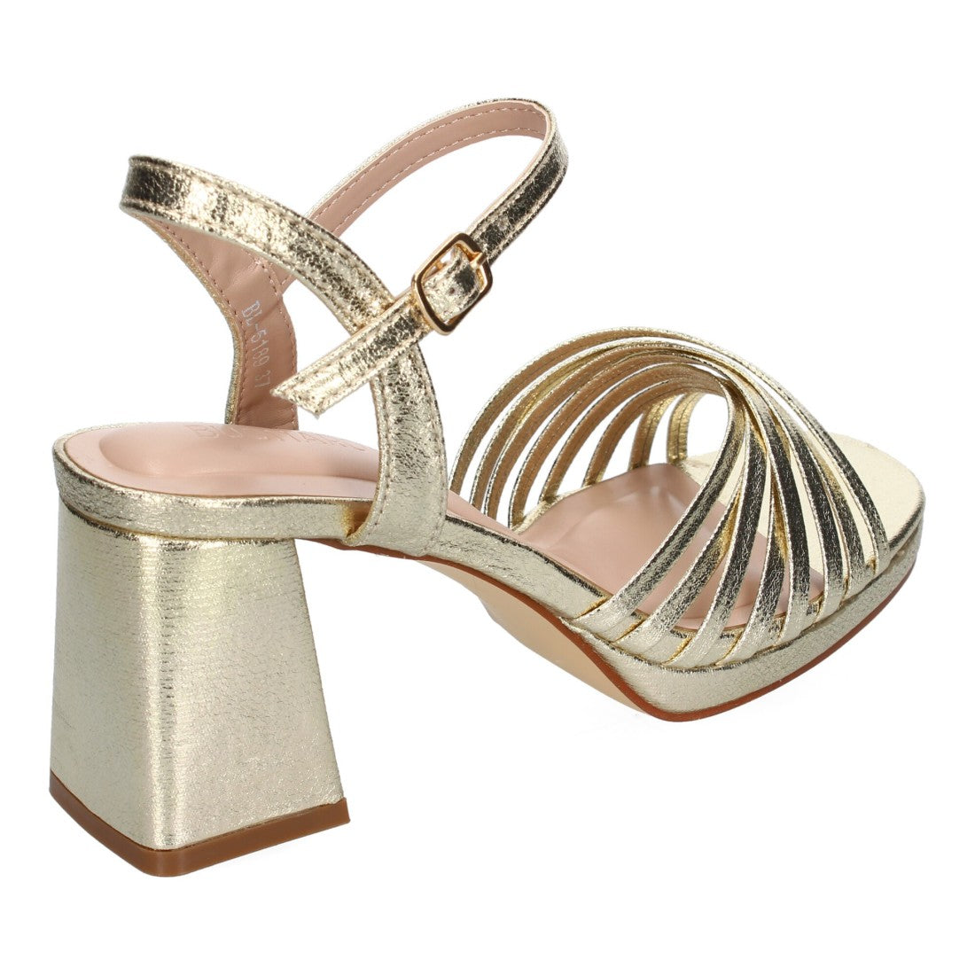 Sandalias Doradas Mujer Tacón Ancho Tiras Enredadas Hebilla Cómodas Fiesta