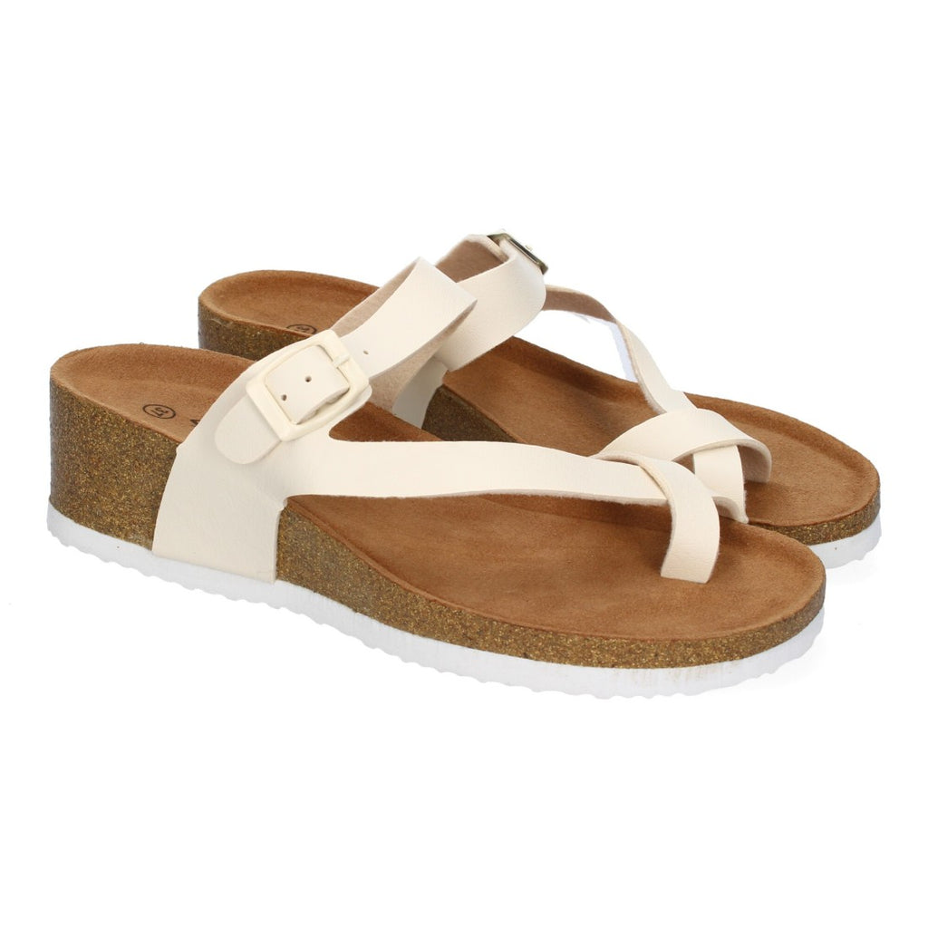 Sandalias Beige Mujer Cuña Bio Plantilla Anatómica Estilo Esclava Elegantes