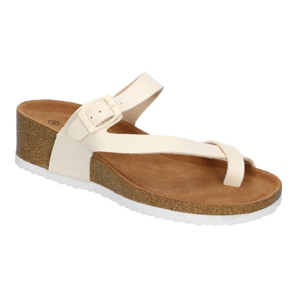 Sandalias Beige Mujer Cuña Bio Plantilla Anatómica Estilo Esclava Elegantes