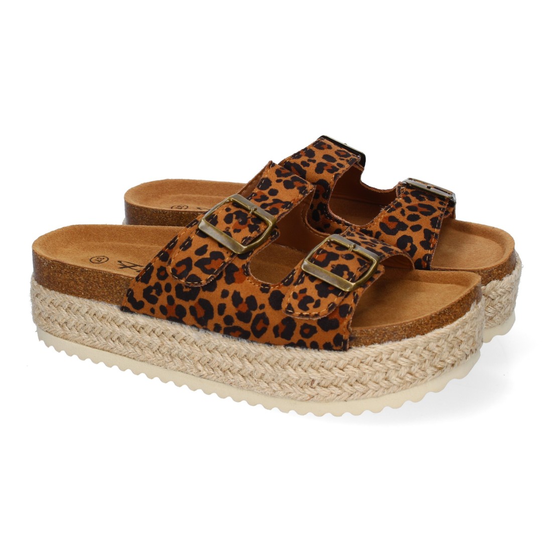 Sandalias Leopardo Mujer Plataforma Yute Planta Anatómica Hebillas Elegantes