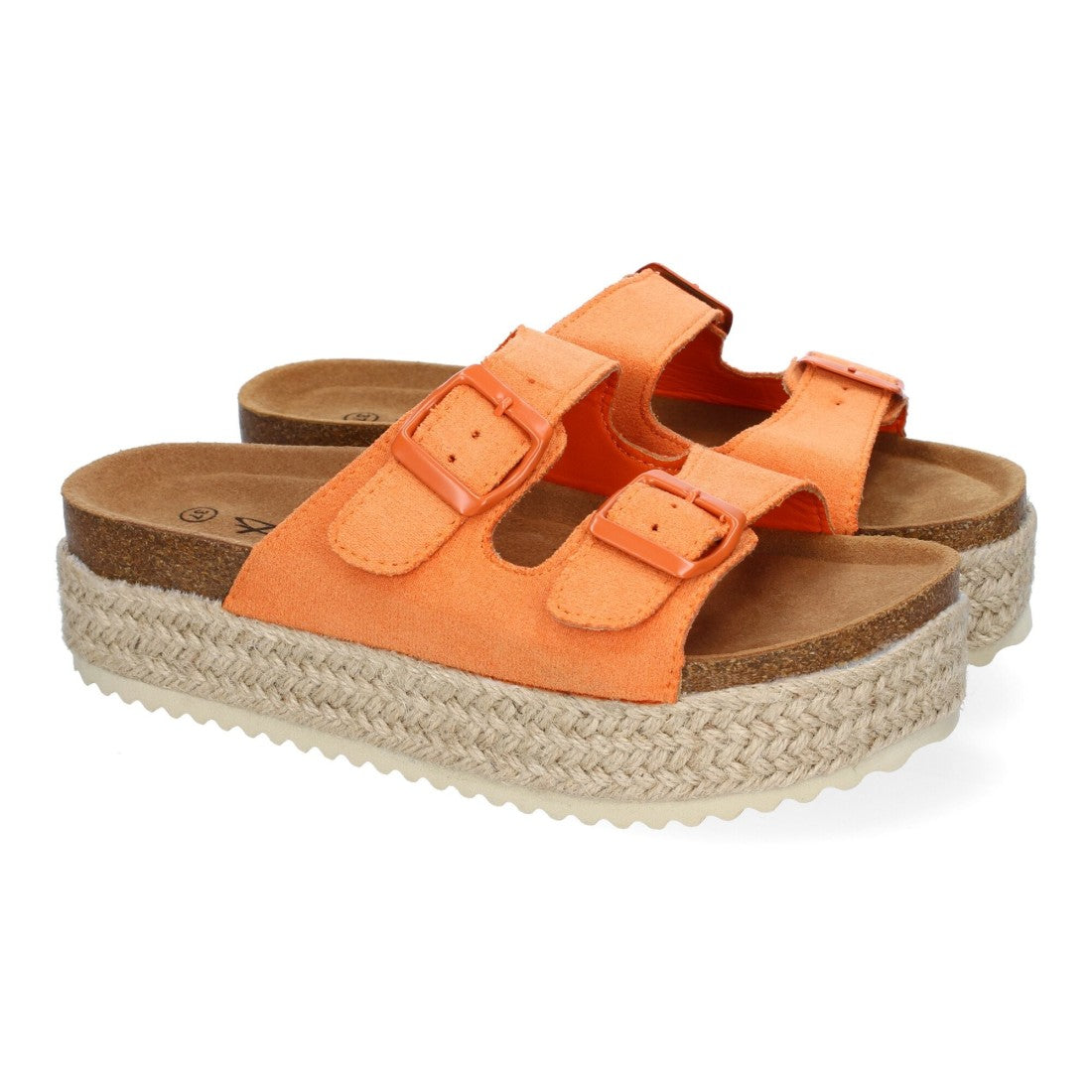 Sandalias Naranjas Mujer Plataforma Yute Planta Anatómica Hebillas Elegantes