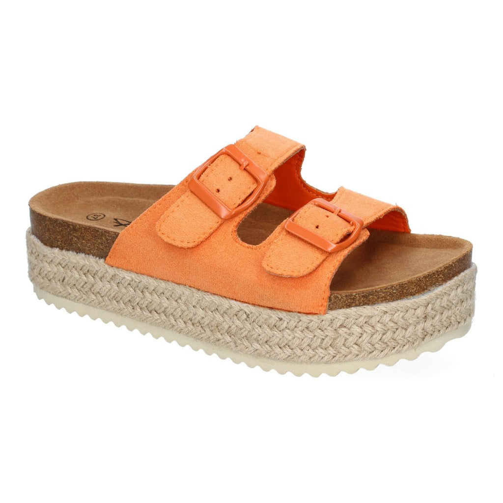 Sandalias Naranjas Mujer Plataforma Yute Planta Anatómica Hebillas Elegantes