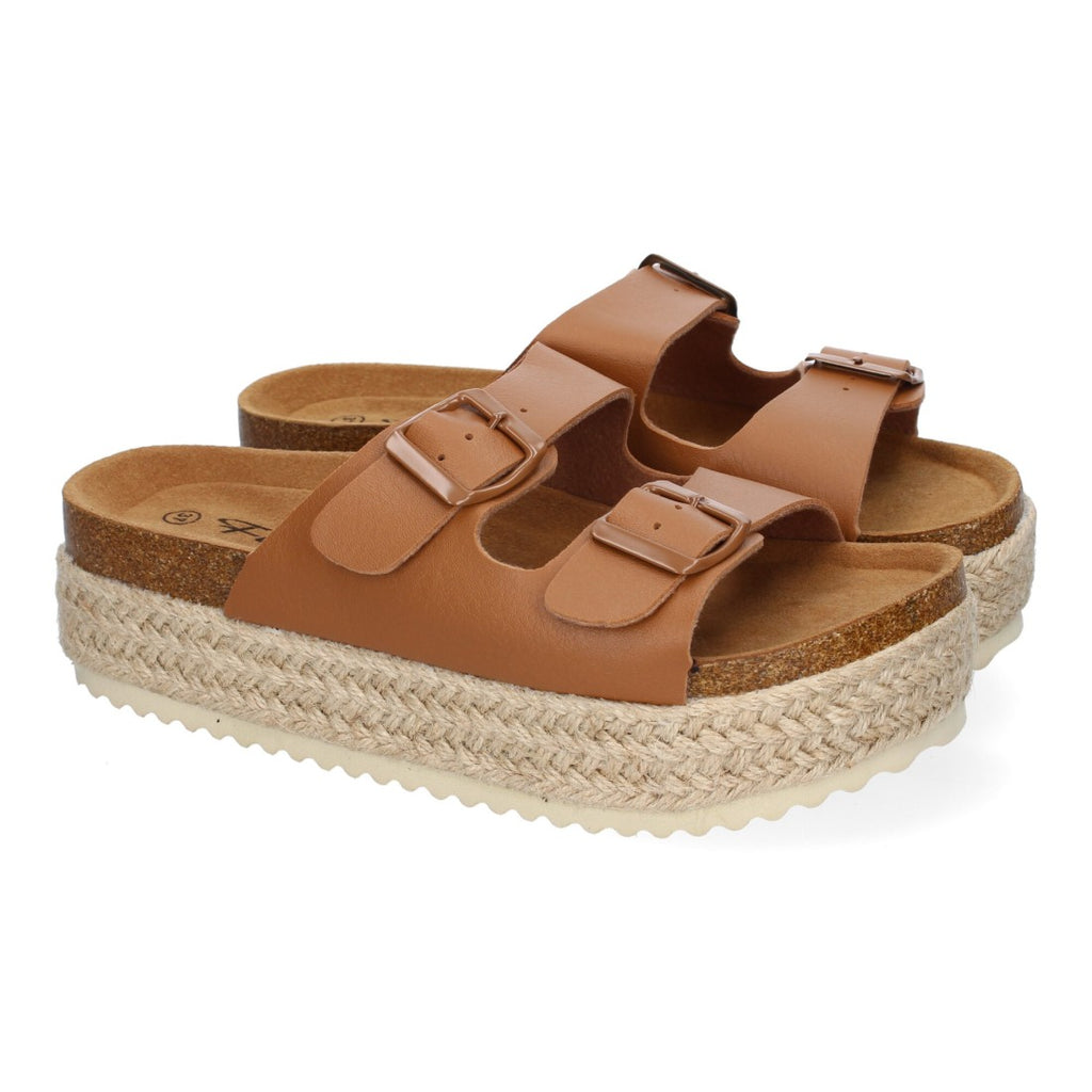 Sandalias Taupe Mujer Plataforma Yute Plantilla Anatómica Hebillas Elegantes
