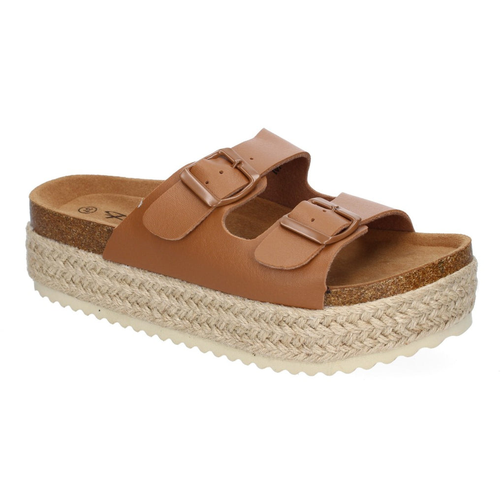 Sandalias Taupe Mujer Plataforma Yute Plantilla Anatómica Hebillas Elegantes