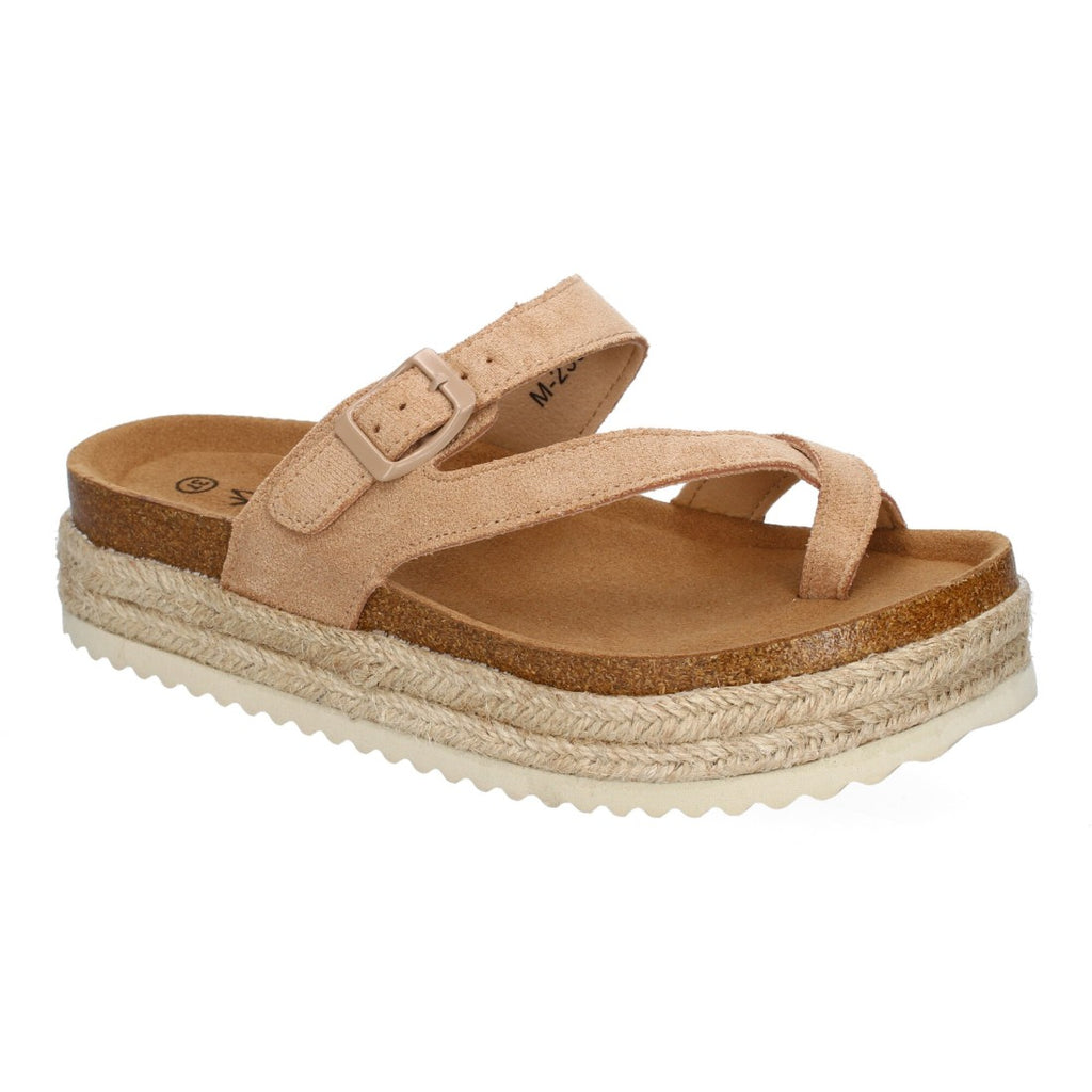 Sandalias Kaki Mujer Plataforma Bio Yute Estilo Esclava Hebilla Elegantes