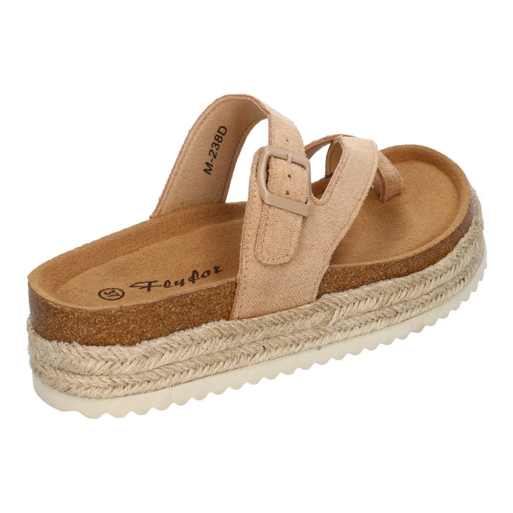 Sandalias Kaki Mujer Plataforma Bio Yute Estilo Esclava Hebilla Elegantes