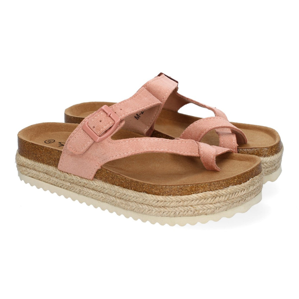 Sandalias Rosas Mujer Plataforma Bio Yute Estilo Esclava Hebilla Elegantes